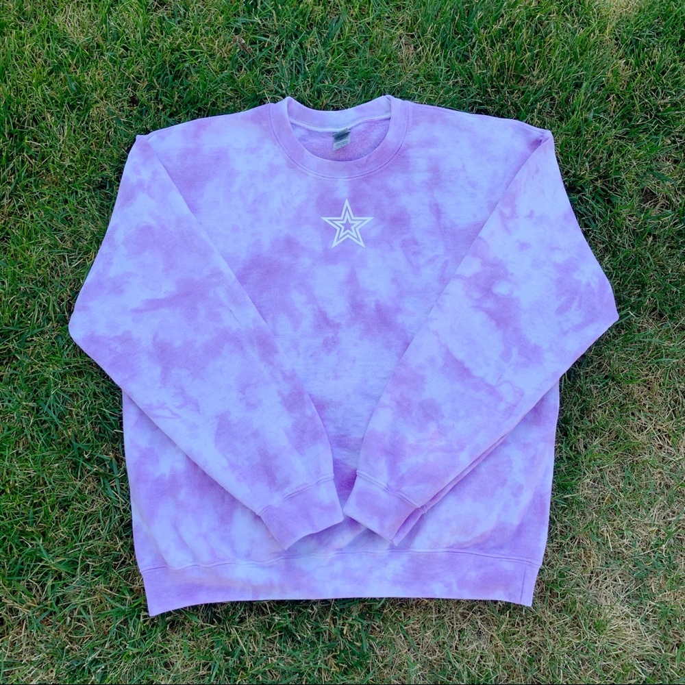 Handmade Purple Star Tie Dye Crewneck Sweatshirt